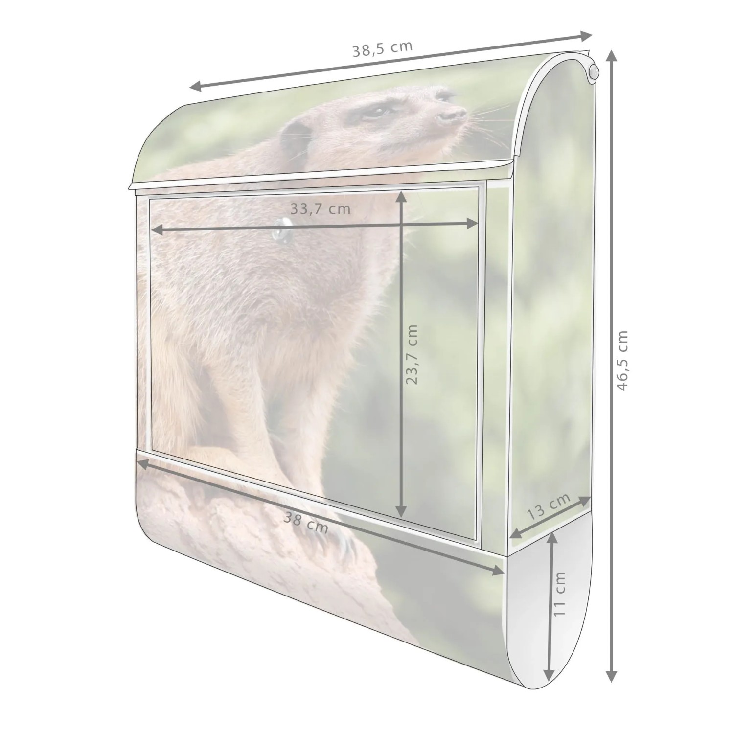 Banjado Design Briefkasten Weiß Pulverbeschichtet 39x47x14cm 2 Schlüssel Mit Zeitungsfach Motiv Sitzendes Erdmännchen_6