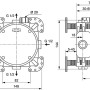 Technische Zeichnung: Ideal Standard Easy-Box Unterputz-Bausatz mit Maßen und Anschlüssen.
