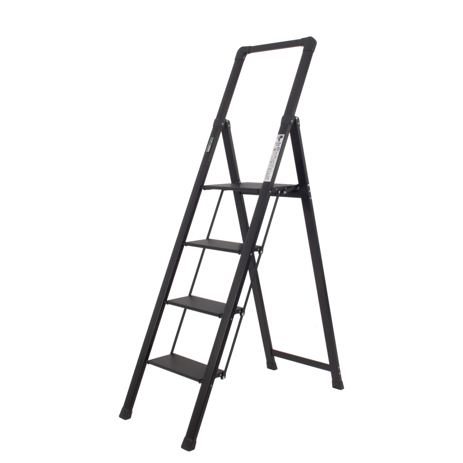 TRUTZHOLM Alu Trittleiter 4 Stufig Klappbar mit Handlauf 150kg Schwarz_3