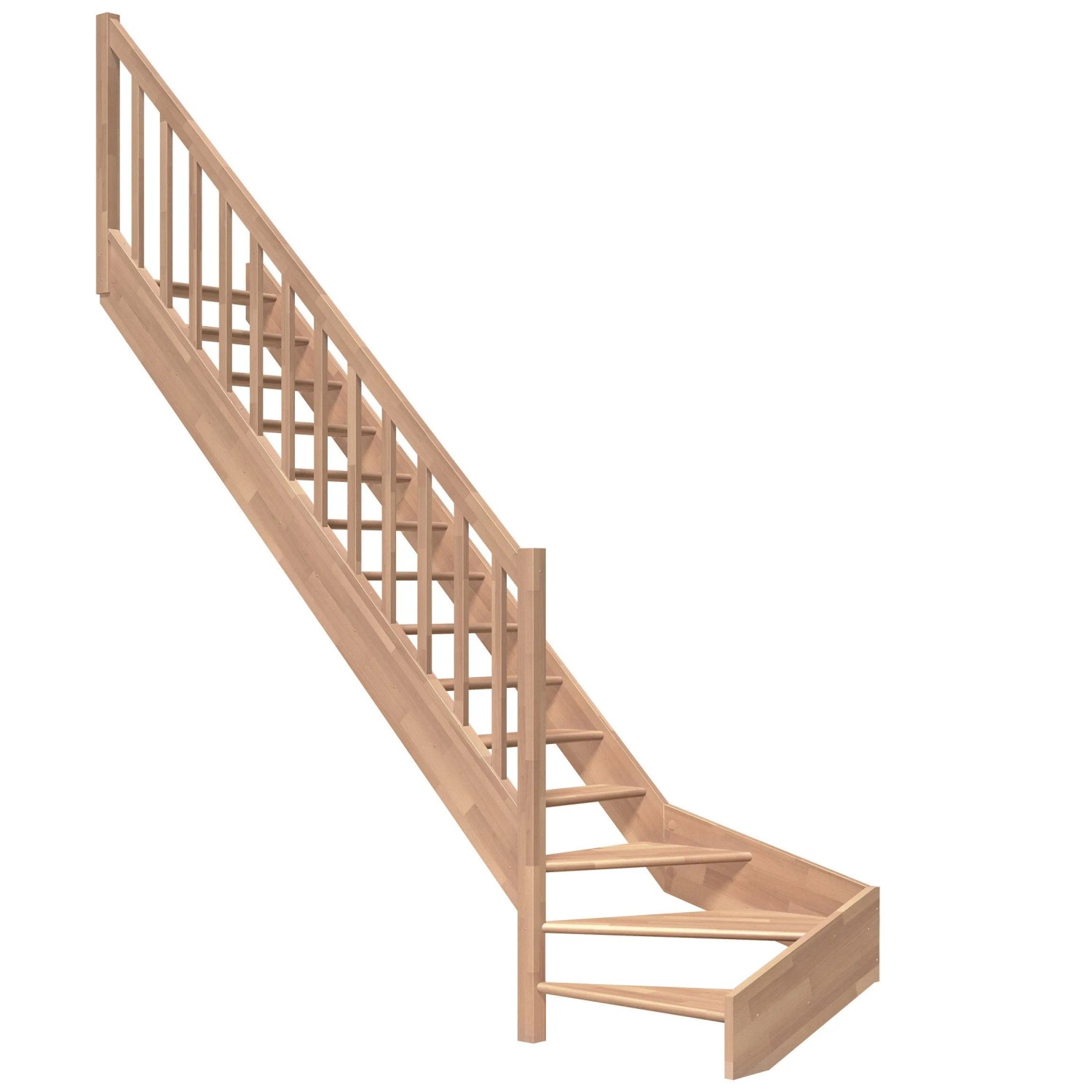 Dolle Raumspartreppe Paris 1/4-gew. Links Buche lack Rechteckstabgeländer FSC®