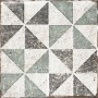 Quadratische, matte Bodenfliese aus Feinsteinzeug, 20x20 cm, mit geometrischem Muster in Grau- und Grüntönen.