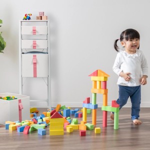 Relaxdays Kommode für Kinder Stahl Weiß Rosa Höhenverstellbar 109,5 cm x 36 cm x 40,5 cm