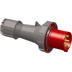 Roter CEE-Stecker, 5-polig, 63A, 400V, IP67, für Starkstrom-Anwendungen.
