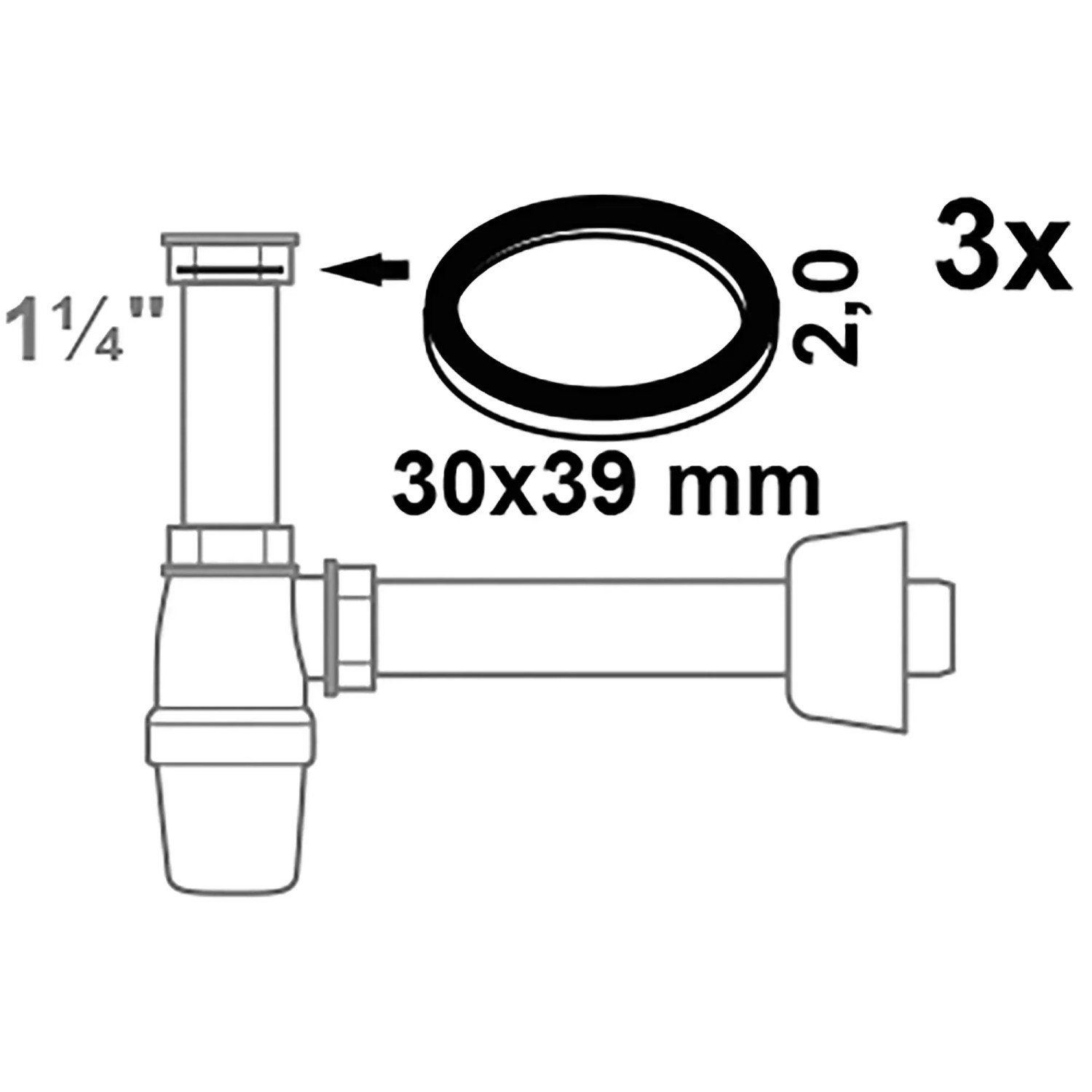 Abbildung einer schwarzen Kirchhoff Silikon Flachdichtung für Siphon, 32 mm (1 1/4), 3er-Pack.