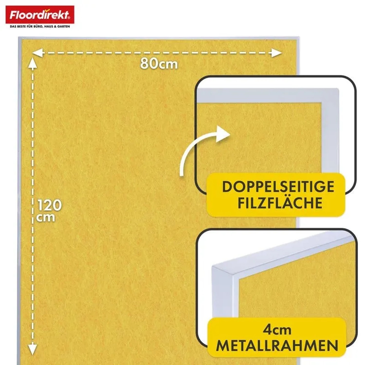 Floordirekt Mobile Moderationstafel GIANT Beidseitige Filztafel auf Rollen 80 x 120 cm Gelb_5