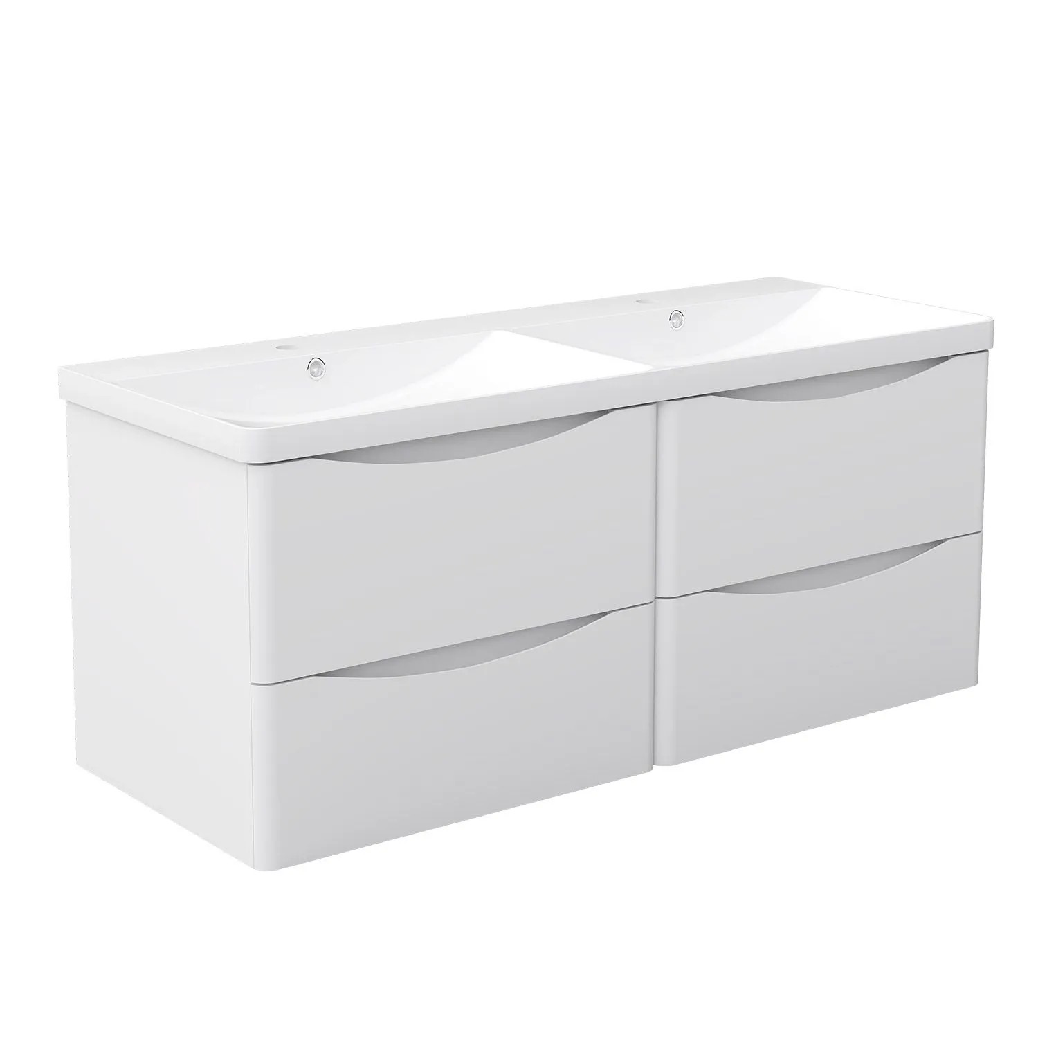 AICA Badmöbel Smiely 120 cm Waschtisch mit Unterschrank Hochglanz Weiß Grifflos Softclose Schubladen 2 tlg.