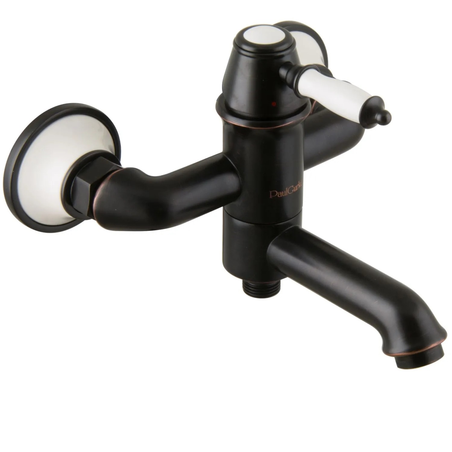 PaulGurkes Nostalgie Retro Aufputz Wannenarmatur Schwarz mit Weißer Keramik
