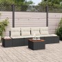 Schwarzes 5-tlg. vidaXL Garten-Sofa-Set aus Poly Rattan mit Kissen und Tisch.