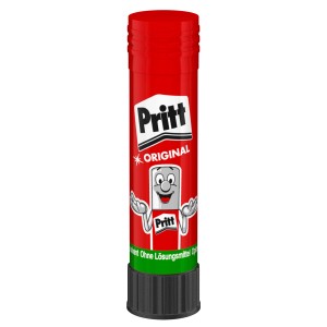 Pritt Original Klebestift, 11g, in roter Verpackung mit Logo und Comicfigur.
