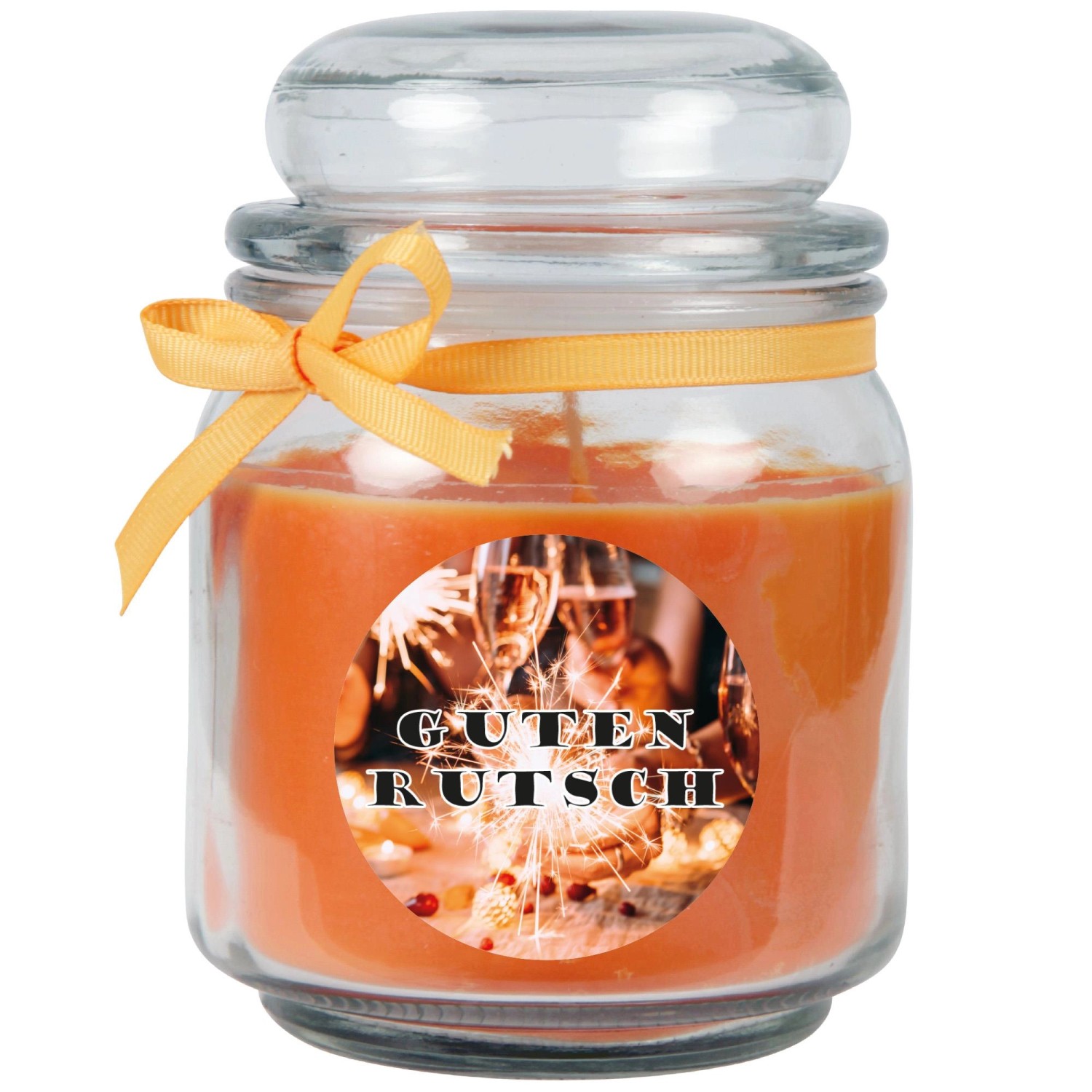 HS Candle Duftkerze & Glas Neujahr Orange Bonbon 70h günstig online kaufen