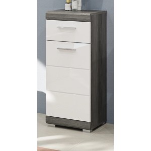 Inn.Furn Kommode Weiß Hochglanz Grau 37 cm mit Vollauszug Shawn