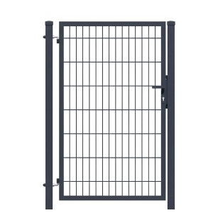 GEWA Gartentor Economy Einflügelig 1m Breit 1,4m Hoch Doppelstabmattentor Doppelstabmattenzaun RAL7016 Anthrazit Inkl. Pfosten und Zubehör