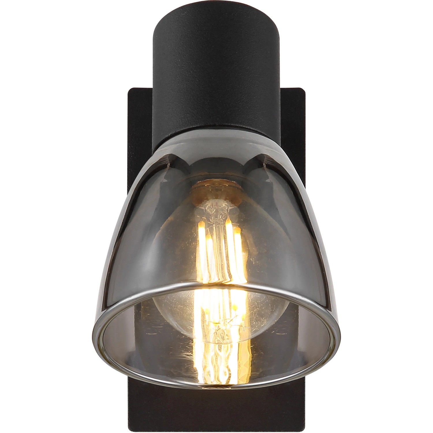 Schwarzer Globo Strahler Claude mit Rauchglas-Schirm, 70x140mm. Wandspot für E14 Leuchtmittel.