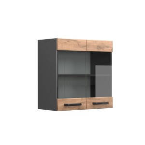 Vicco Küchen Glashängeschrank R-Line in Goldkraft Eiche/Anthrazit, 60 cm breit.