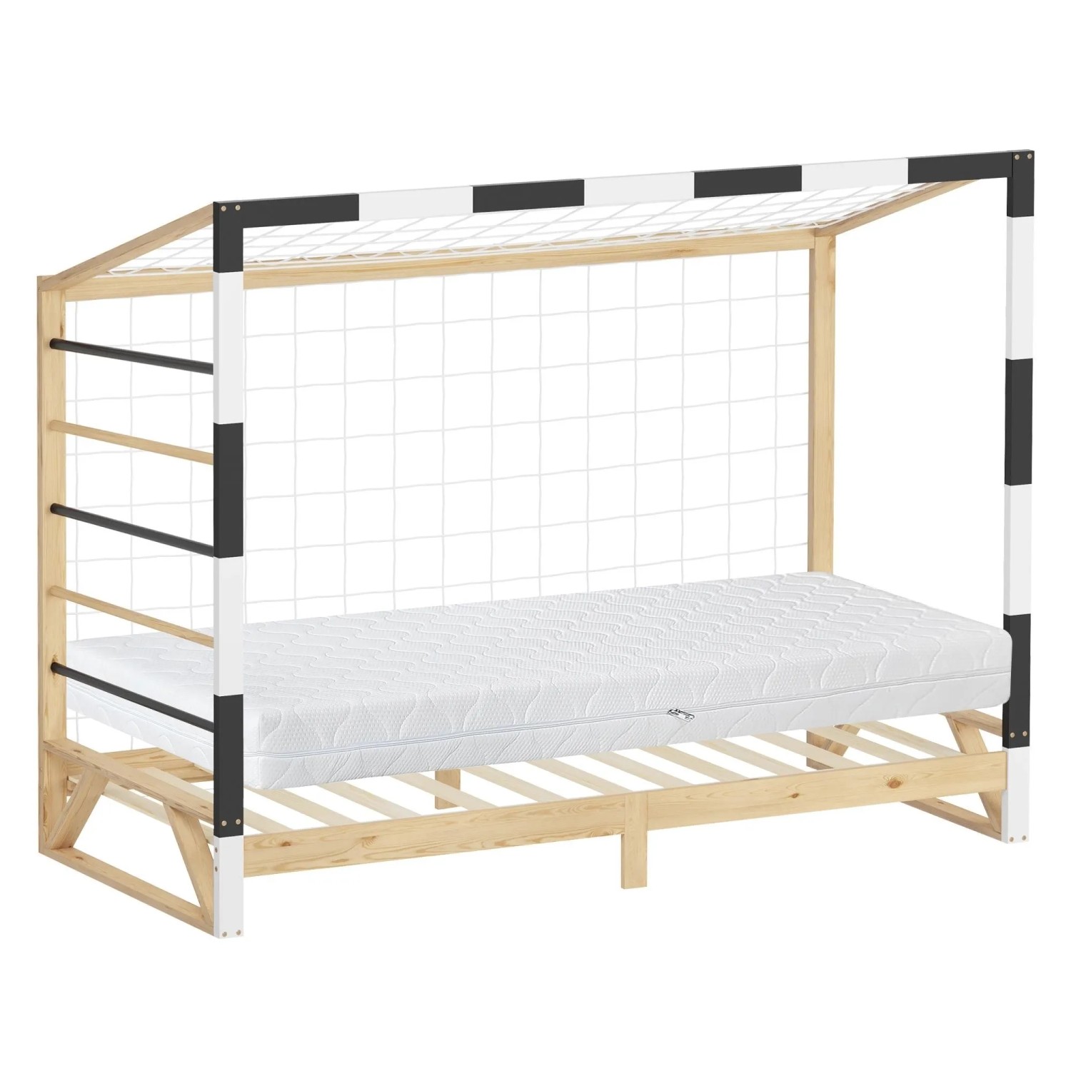 ML-Design Kinderbett Fußballtor 90x200 cm mit Matratze H 16 cm Holz