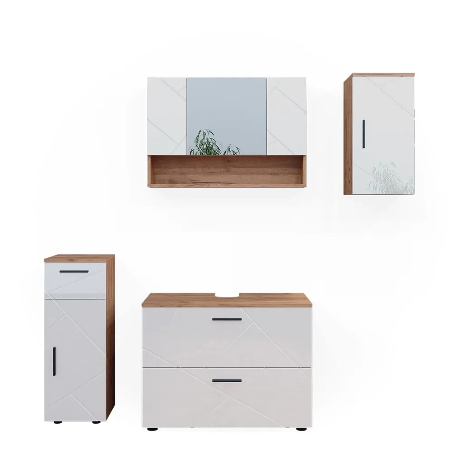 Vicco Badmöbel-Set Irma Weiß Hochglanz/Goldkraft Eiche 80 x 59 4-teilig