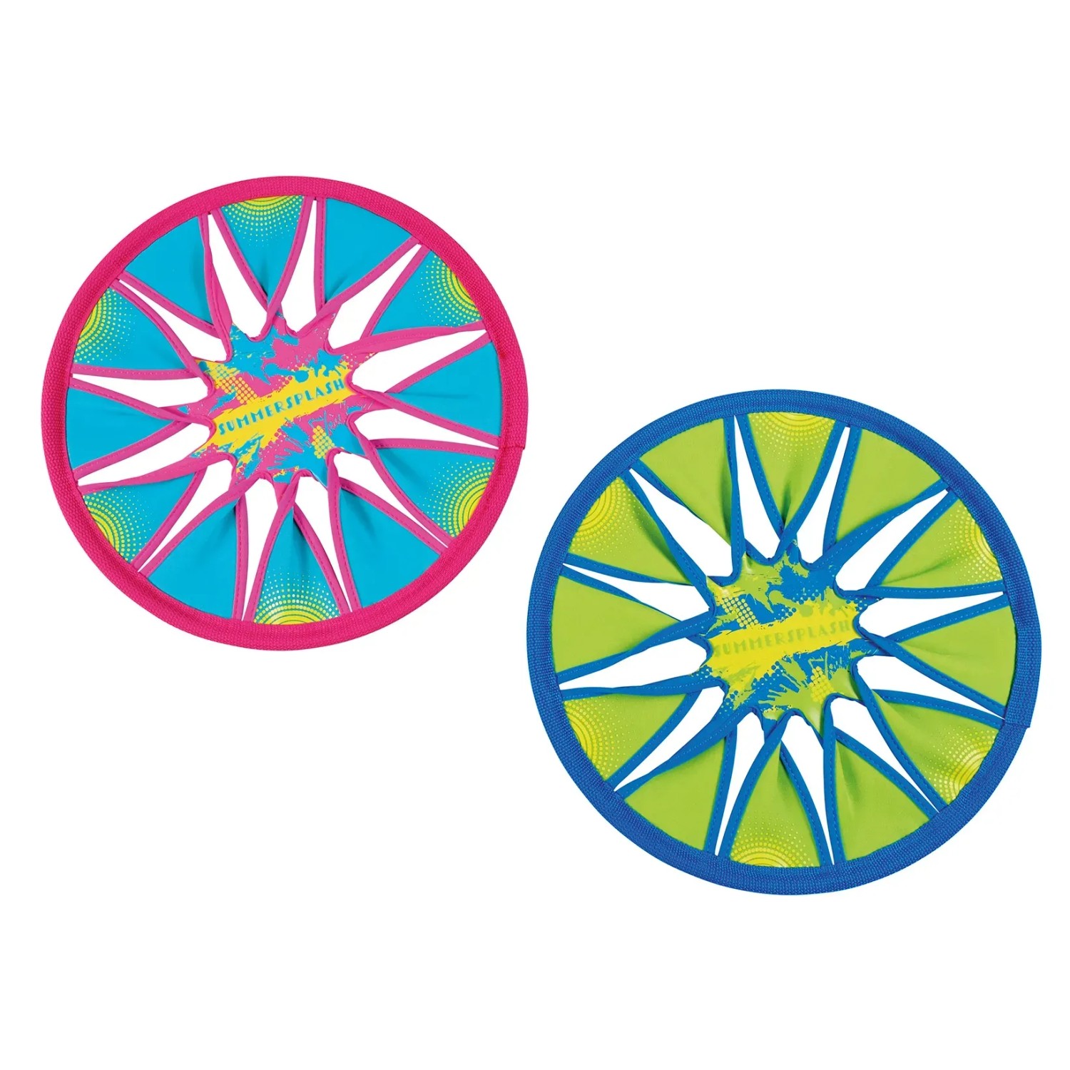 Zwei Happy People Wurfscheiben aus Neopren, Ø 30 cm, in verschiedenen Farben.