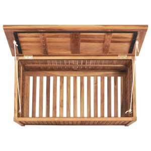 Offene VidaXL Gartenbox aus Teakholz, 90x50x58 cm, mit Lamellenstruktur. Universalbox für Garten und Terrasse.