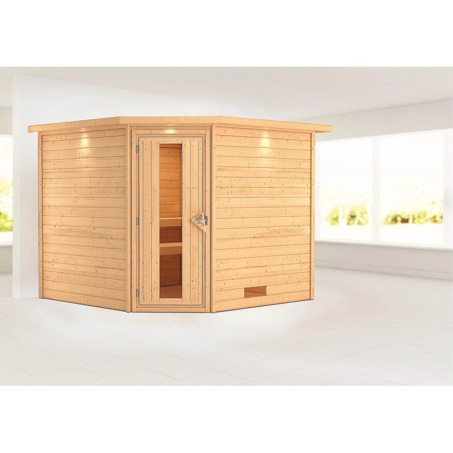 Karibu Sauna Leona LED-Dachkranz Natur günstig online kaufen