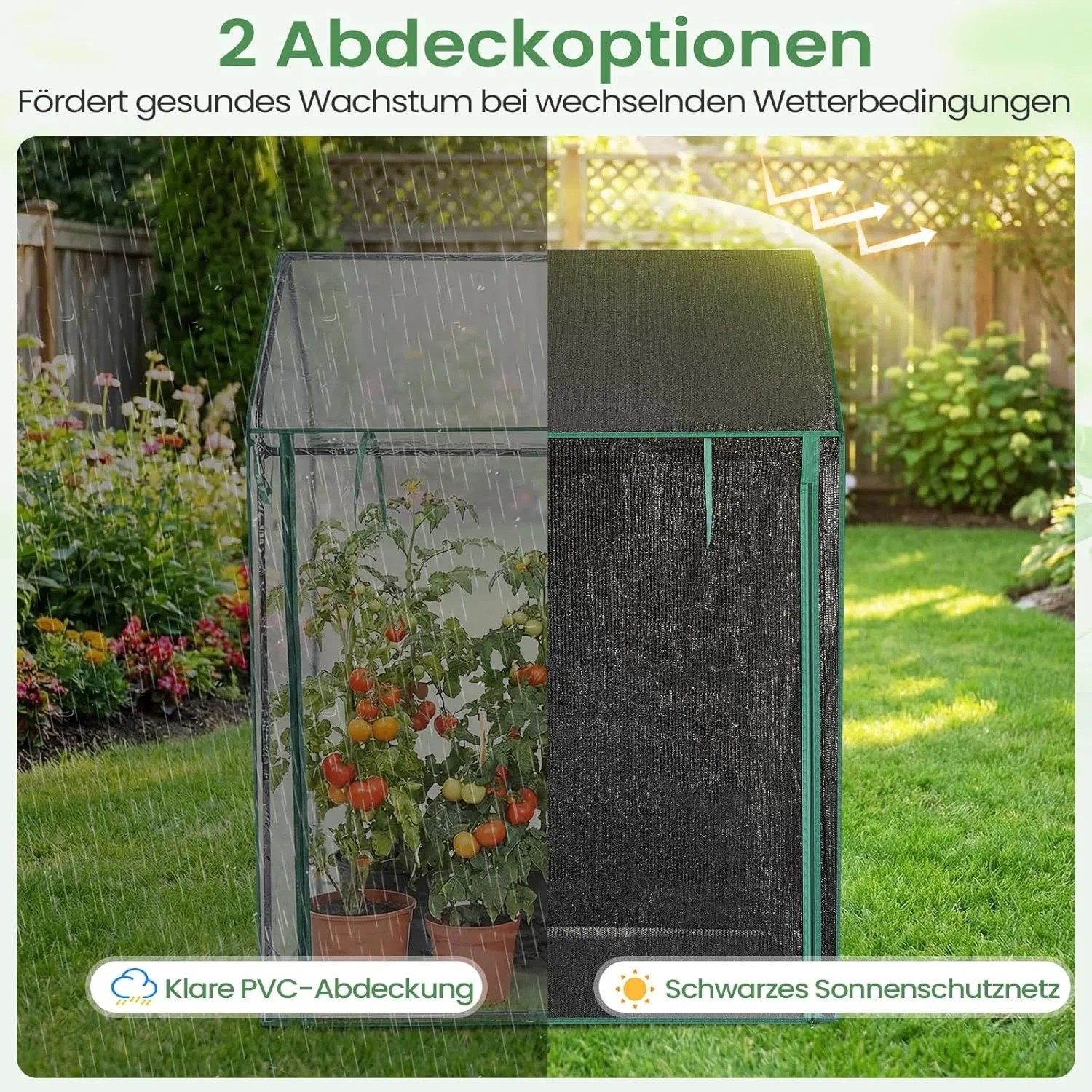Costway Tomatengewächshaus mit PVC-Abdeckung und Sonnenschutznetz für optimales Pflanzenwachstum.