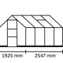 Skizze Halls Gewächshaus Icon 6 Schwarz mit Maßangaben, 4,9 m² Grundfläche.
