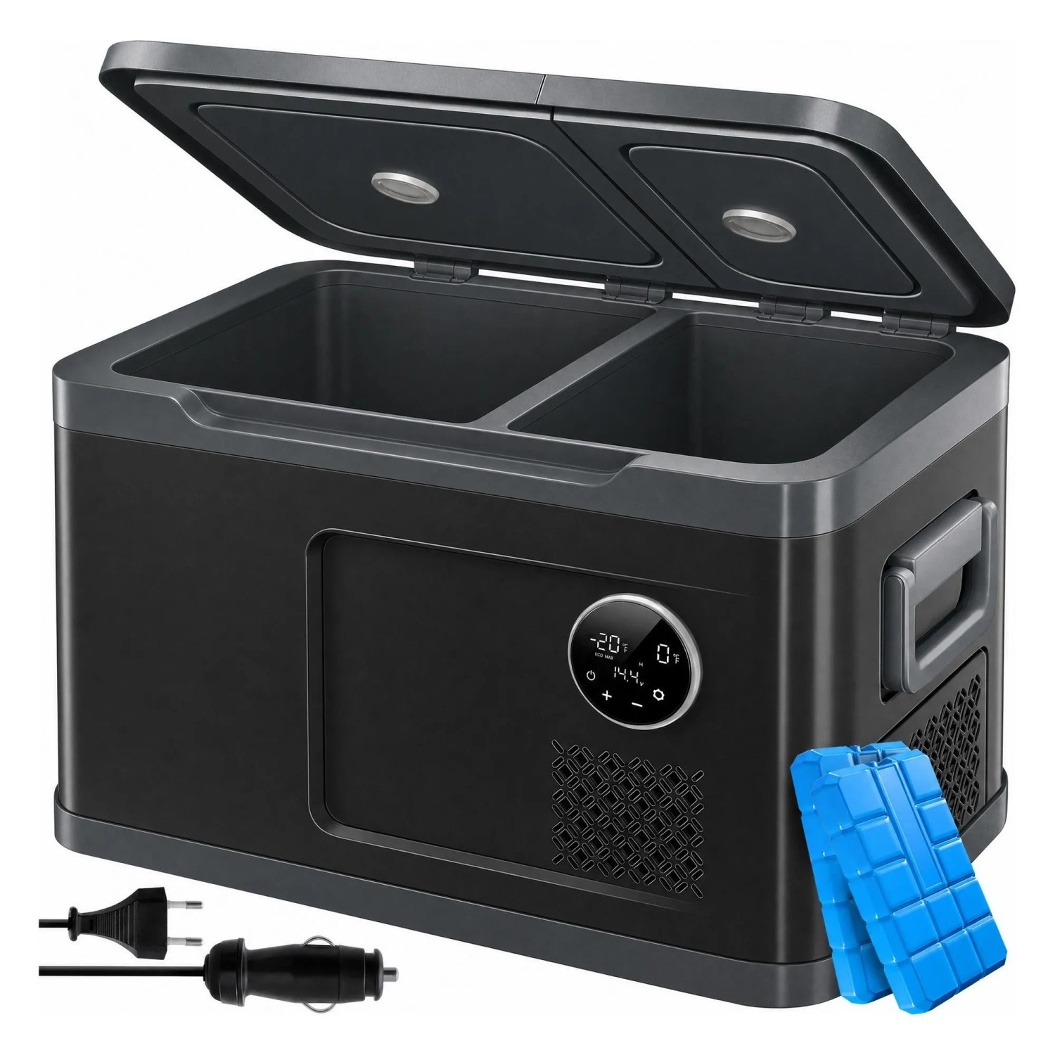 KESSER Kompressor Kühlbox 2in1 Doppelzone 40, Schwarz Anthrazit