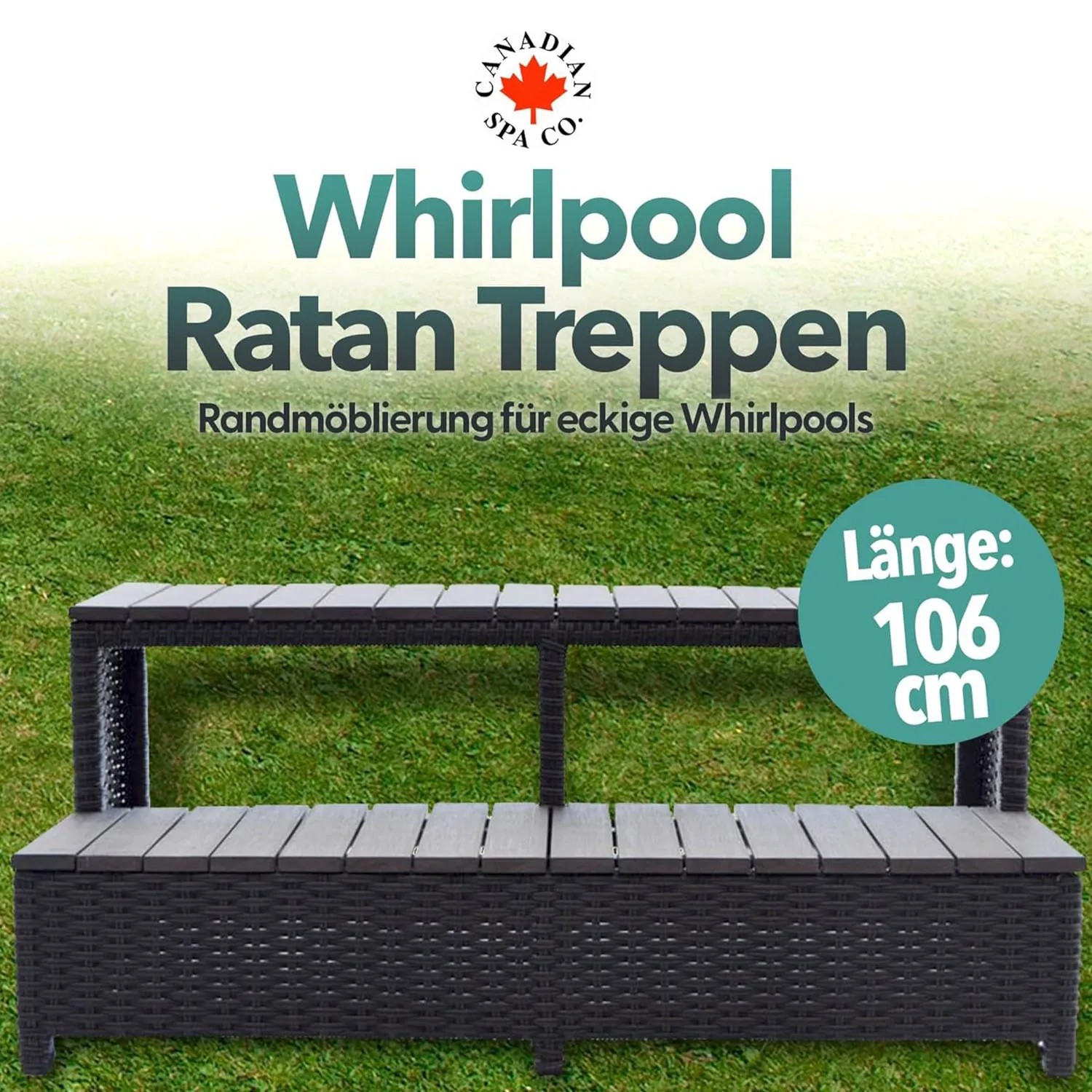 Braune Canadian Spa Rattantreppe, 2-stufig, 106 cm breit, für Whirlpool als Zubehör.