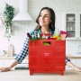 Roter Relaxdays Einkaufstrolley aus Kunststoff, klappbar, gefüllt mit Lebensmitteln in Küche. Ideal für den Einkauf.