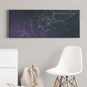Blau-weißes Wandbild mit Blätter-Design und Metallic-Effekt für Schlafzimmer.