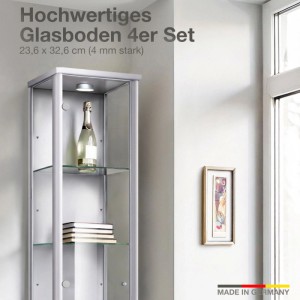 K-Möbel Glasboden-Erweiterungsset, 4 ESG-Glasböden für 1-türige Vitrine.