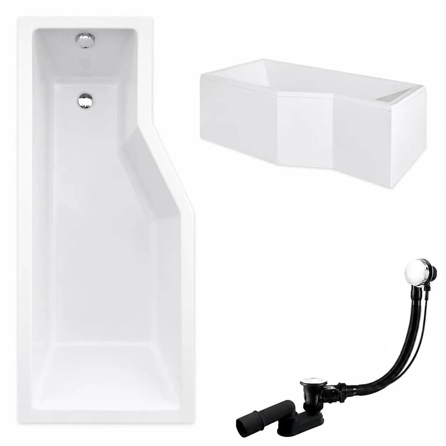 KOLMAN Badewanne Eckwanne 150 x 75 Cm Links Mit Acrylschürze Mit Glasabtrennung 3-Teilig Inkl. Ablauf Und Füße