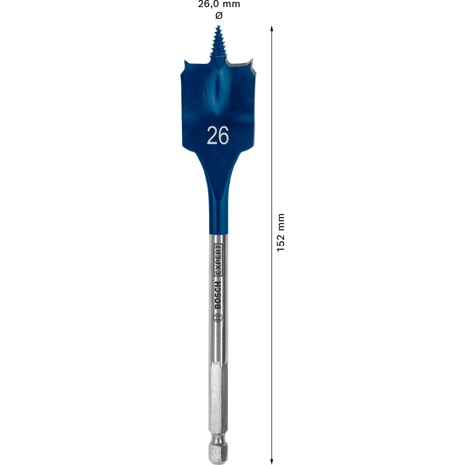 Bosch Flachfräsbohrer Expert Self Cut Speed, Ø 26 mm, blau-silber, 152 mm lang.