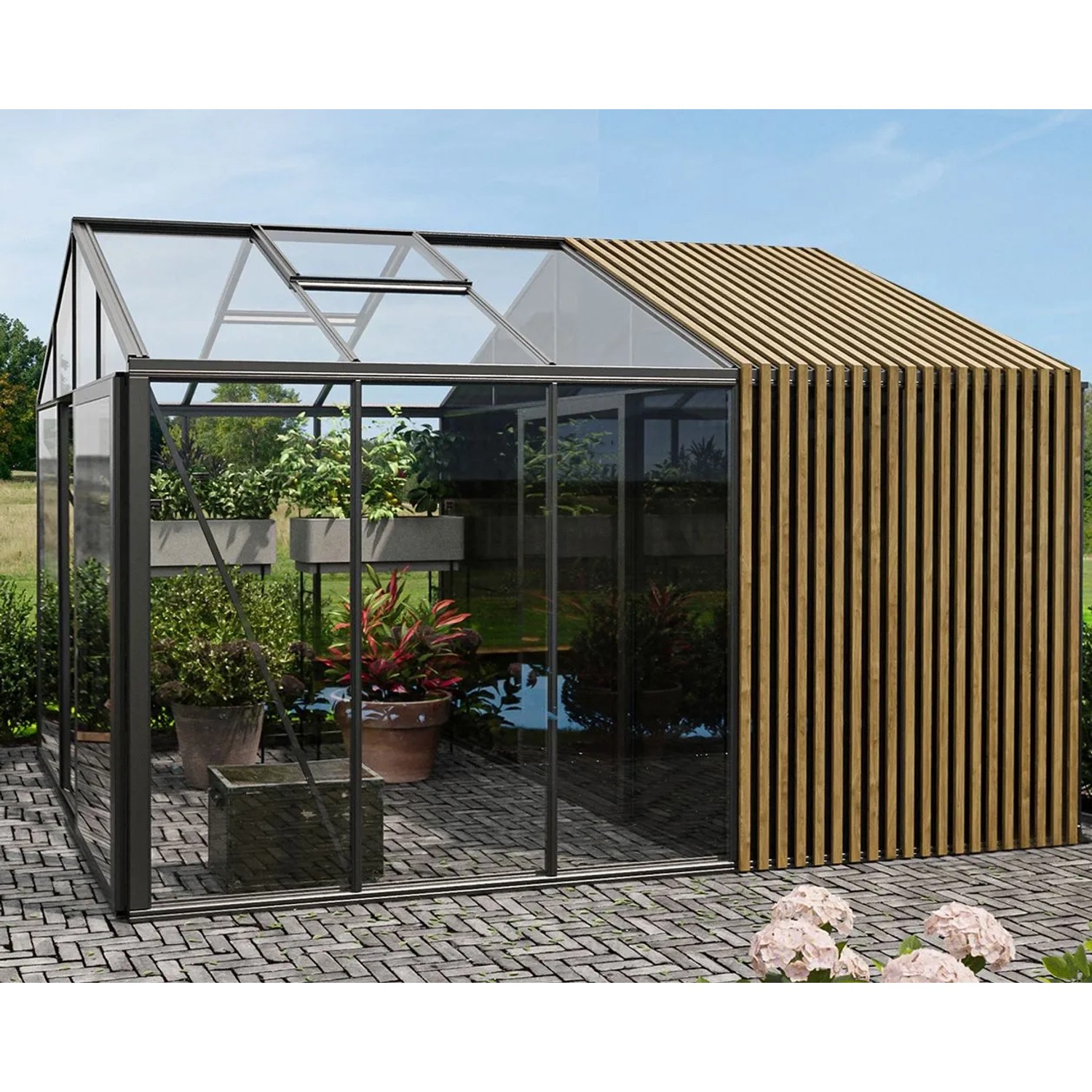 Bloomcabin Premium-Qualität Gewächshaus Klassik mit Mittlerem Integriertem Stauraum mit Accoya-Fusion GHCMSAF4