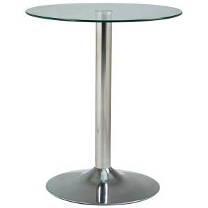Runder CLP Glastisch 70 cm hoch mit klarer Glasplatte und glänzendem Chrom-Metallgestell. Moderner Wohnzimmertisch.