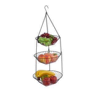 Relaxdays Obstkorb Stahl Schwarz Hängend 3 Etagen 73 cm x 28 cm 0,46 kg