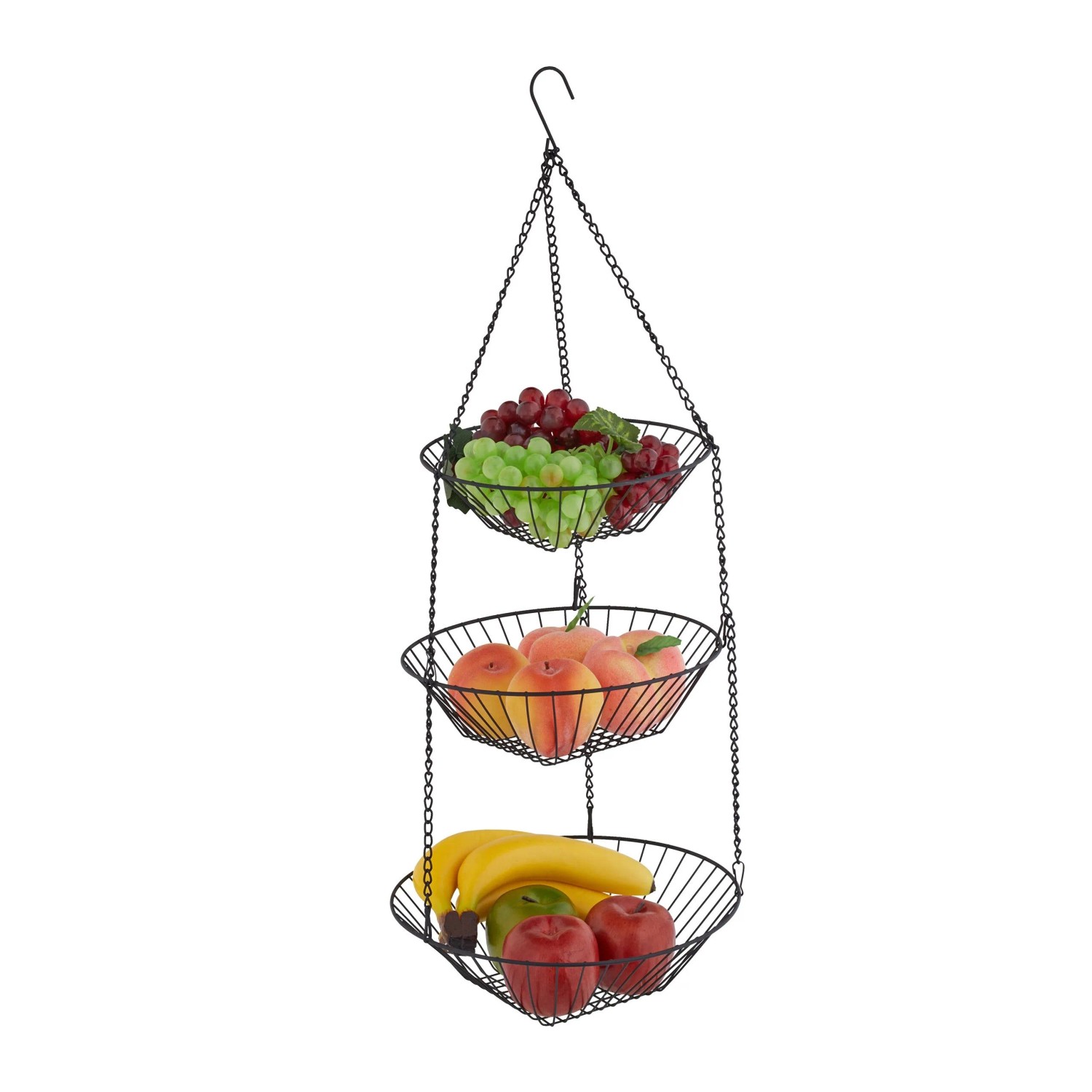 Relaxdays Obstkorb Stahl Schwarz Hängend 3 Etagen 73 cm x 28 cm 0,46 kg