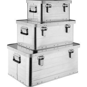 3-teiliges Aluboxen Set für Werkzeug und mehr, gestapelt.