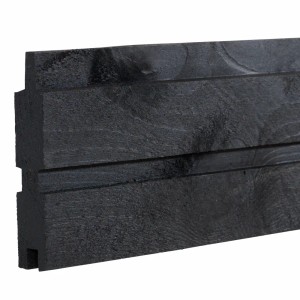 Detailaufnahme: Schwarzes Nadelholz-Profilbrett für Sichtschutzzaun Plank, 174x203cm.