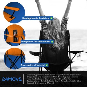 Oranger 24Move Campingstuhl mit Getränkehalter und Tragetasche. Faltbarer Klappstuhl für Outdoor-Aktivitäten.