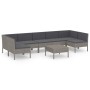 Graues 8-tlg. vidaXL Garten-Lounge-Set aus Rattan mit anthrazitfarbenen Auflagen und Tisch.