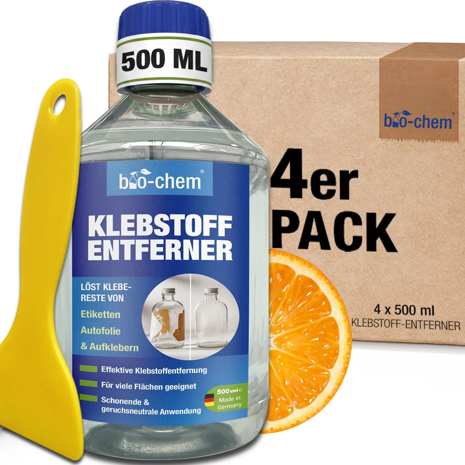 bio-chem Klebstoffentferner 4x 0,5, Etikettenlöser Set mit Handschaber
