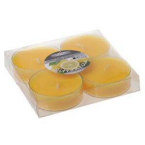 Steinhart Duftkerze Citronella Maxi-Lichte, 4er-Pack in transparenter Verpackung.