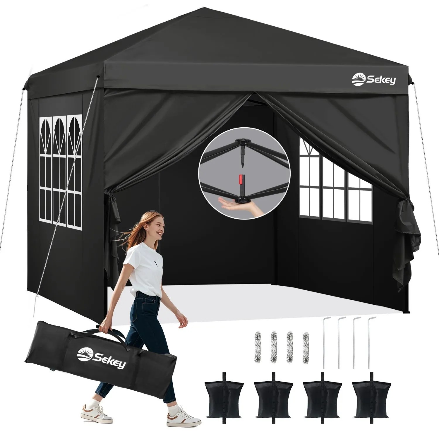 Sekey Premium Pop Up Pavillon 3x3 Schwarz