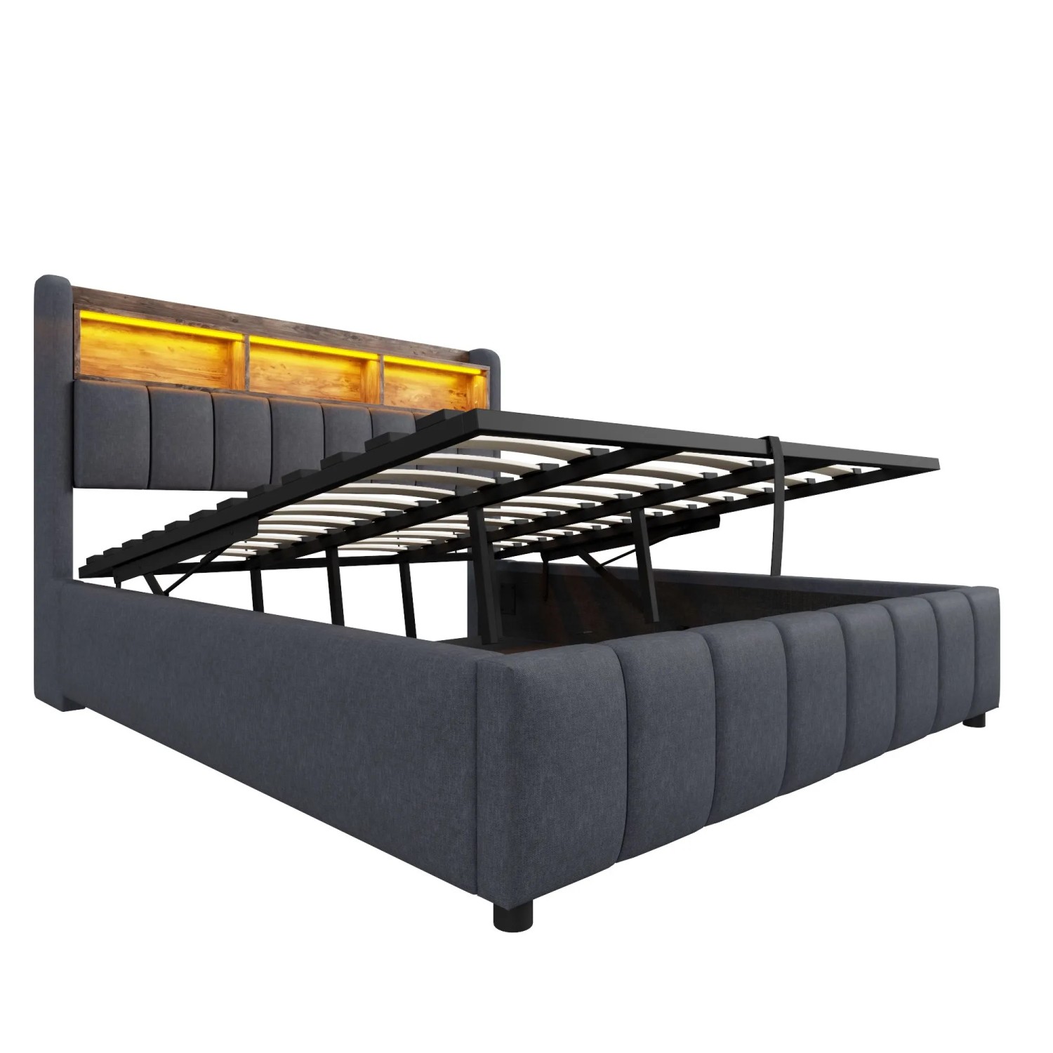 okwish Kinderbett 180x200cm mit LED Beleuchtung und Stauraum Kinderzimmer Grau ohne Matratze
