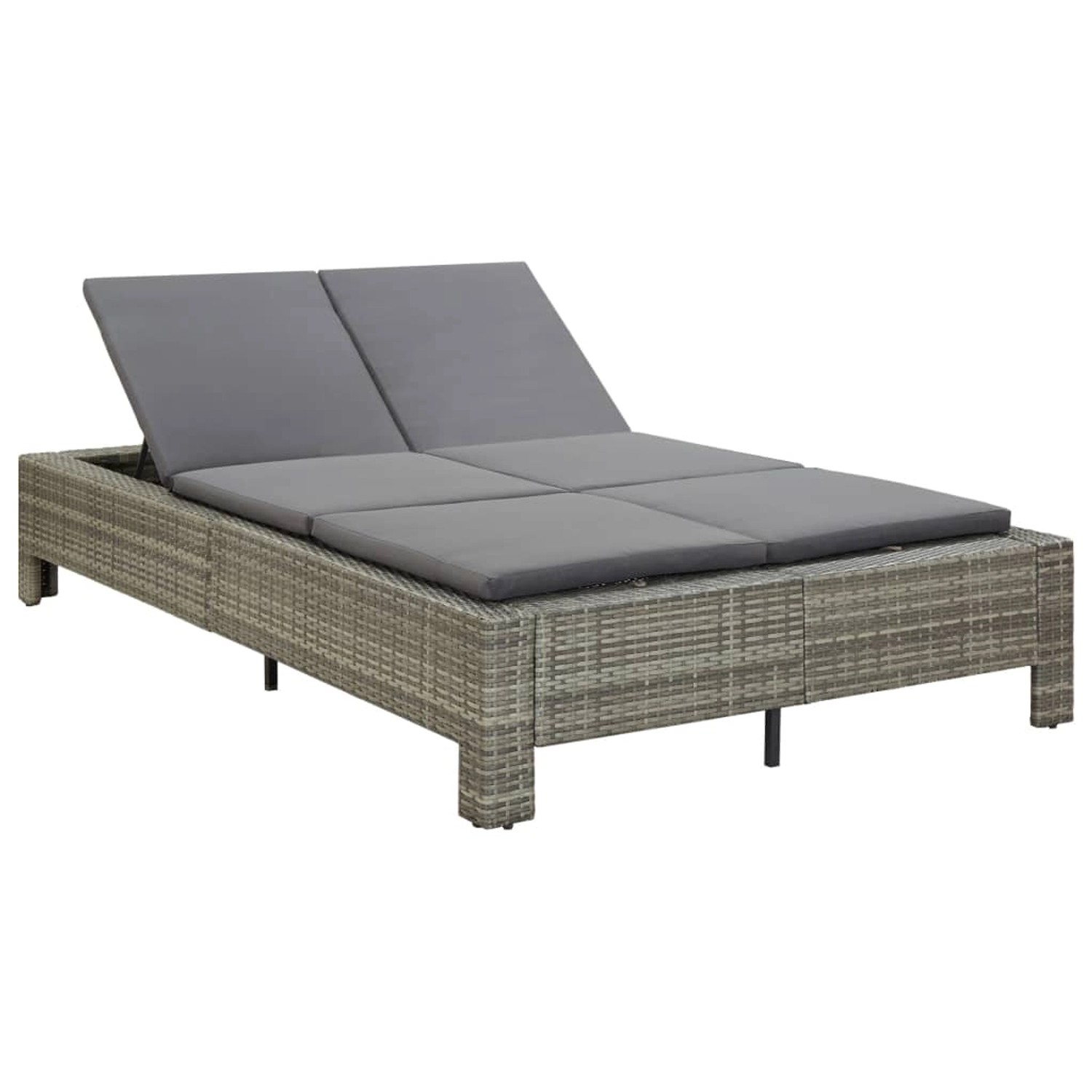 VidaXL 2-Personen-Sonnenliege mit Auflage Grau Poly Rattan