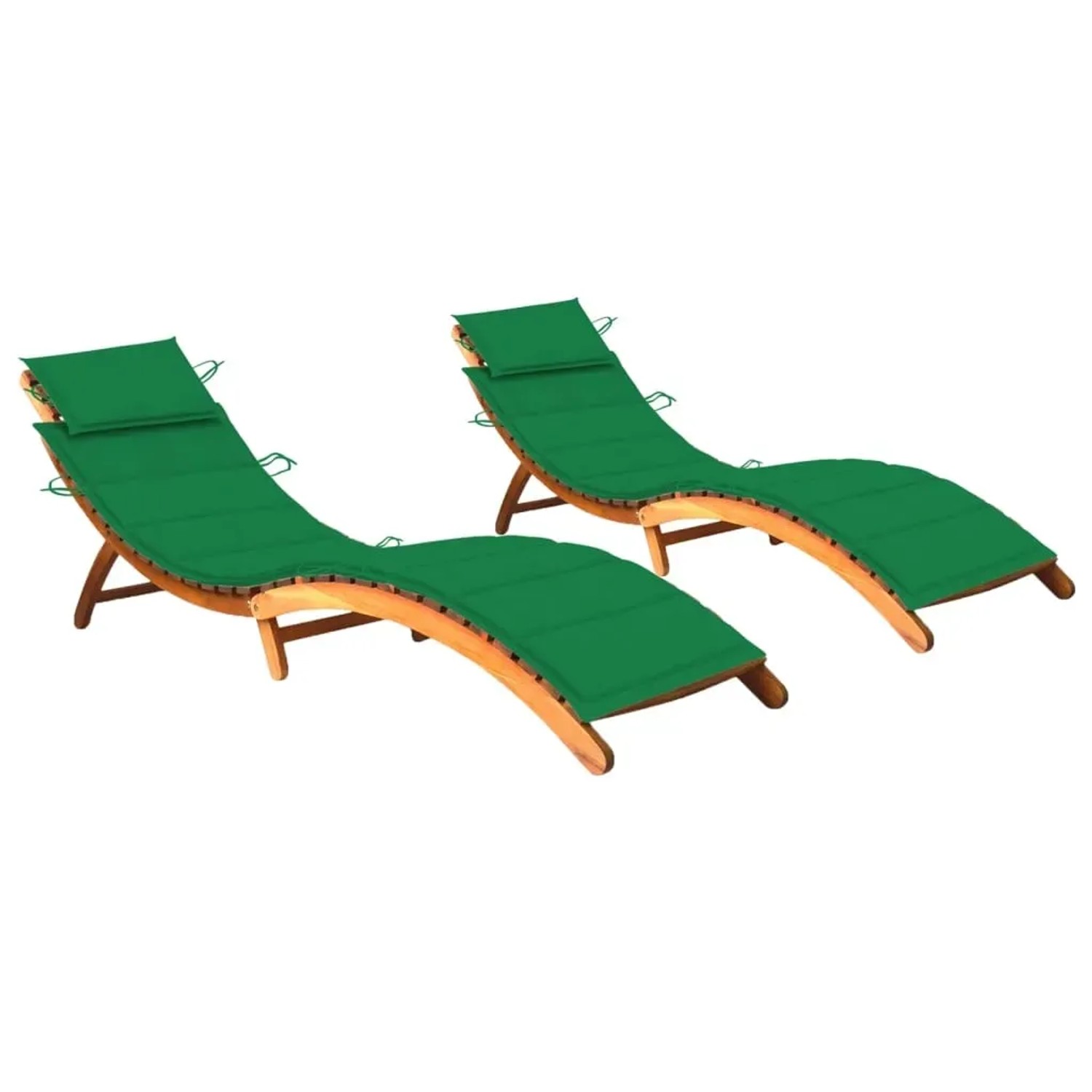 vidaXL Sonnenliegen 2 Stk. mit Auflagen Massivholz Akazie Grün