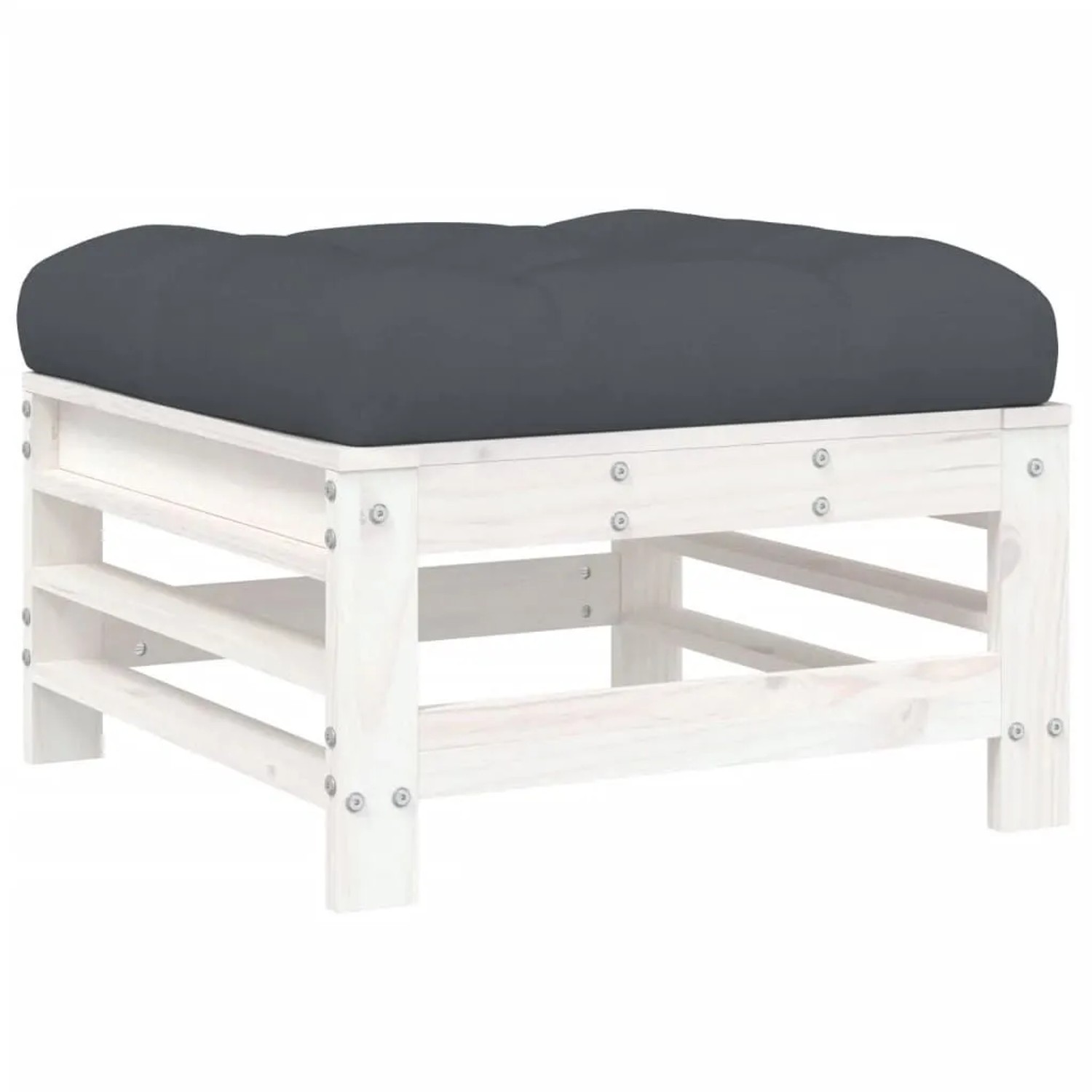vidaXL Gartenhocker mit Kissen Weiß Massivholz Kiefer 825668