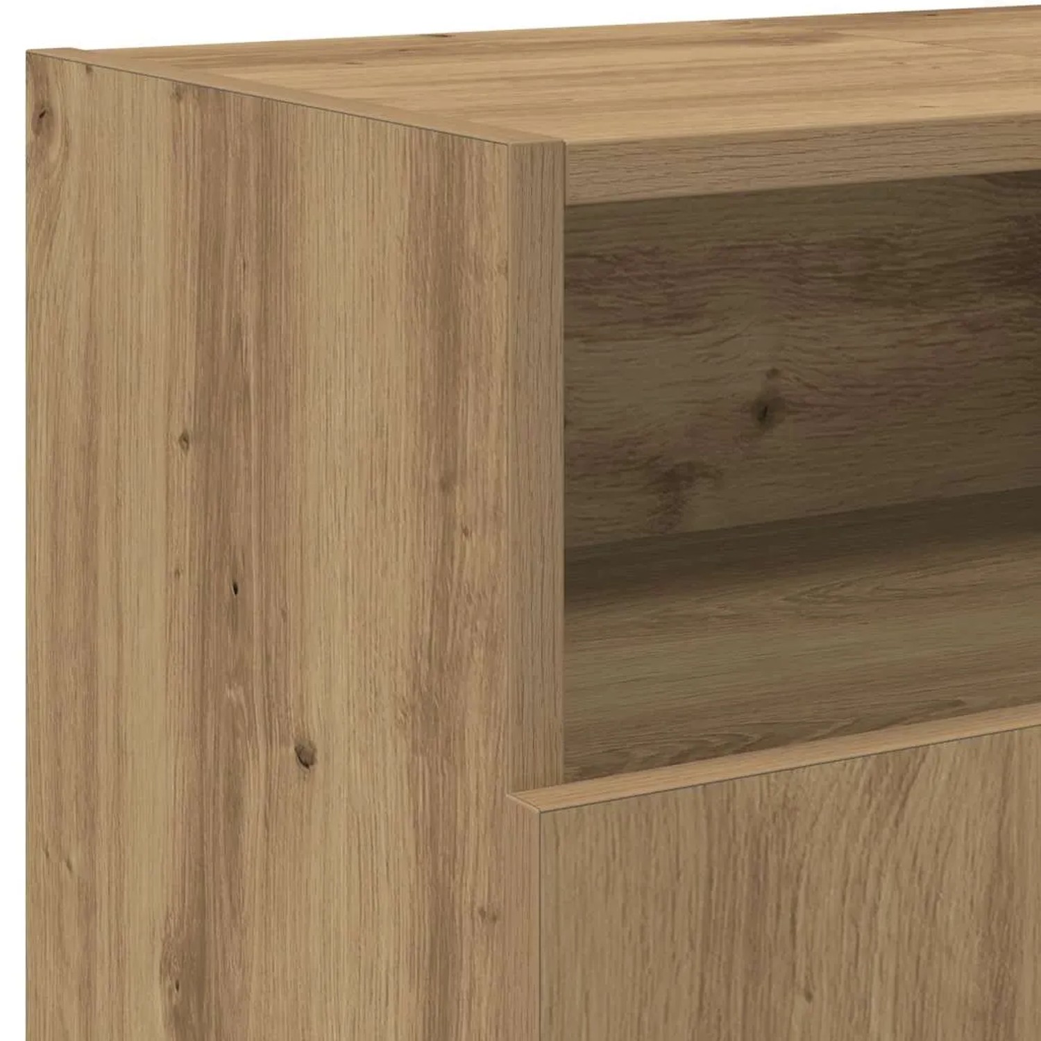 Detailansicht: TV-Schrank Artisan-Eiche mit offenem Fach und Tür.