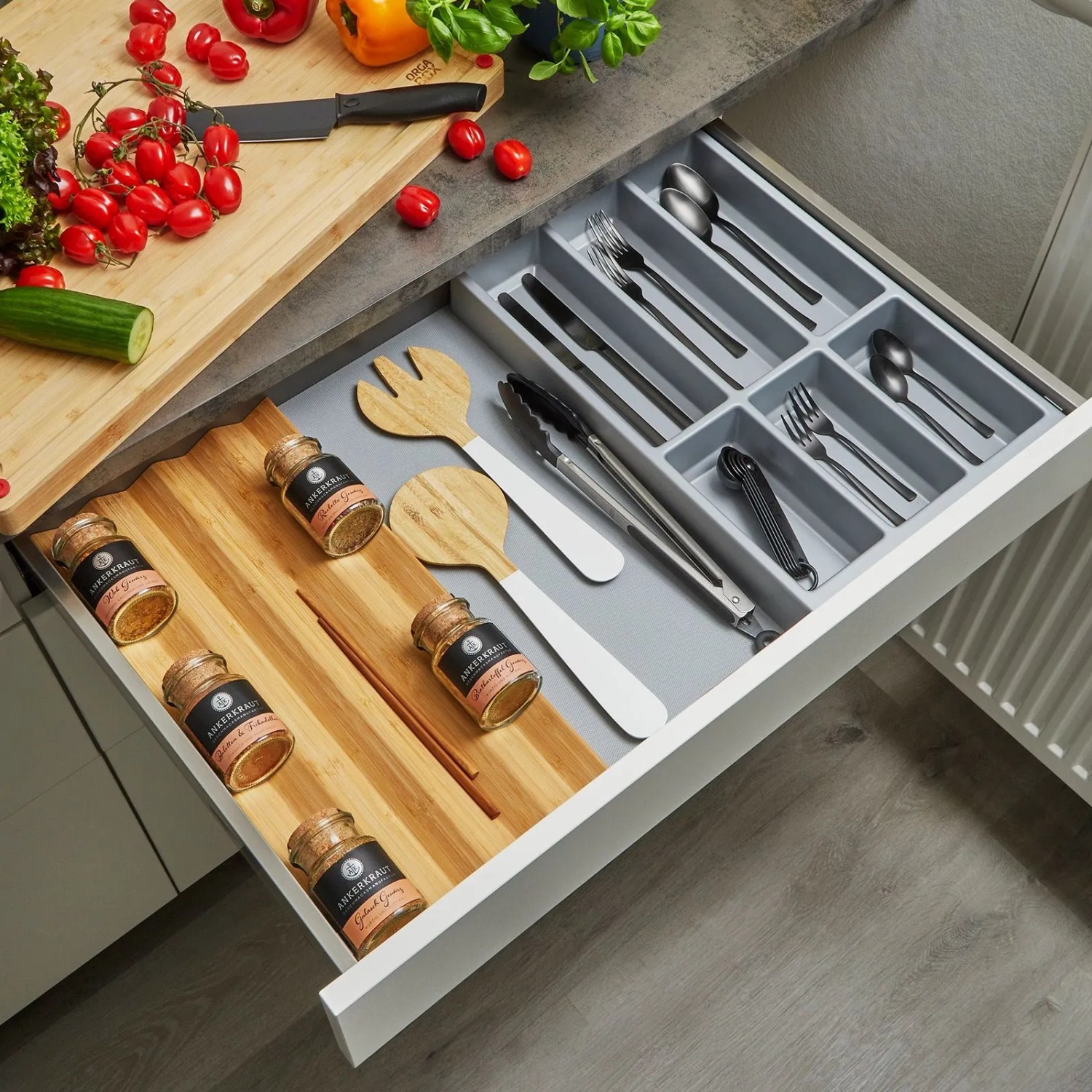 SOTECH ORGA-BOX Vario SET 5 Silbergrau für 80er Schublade Besteckeinsatz Gewürzeinsatz Antirutschmatte Orga-Weave_4