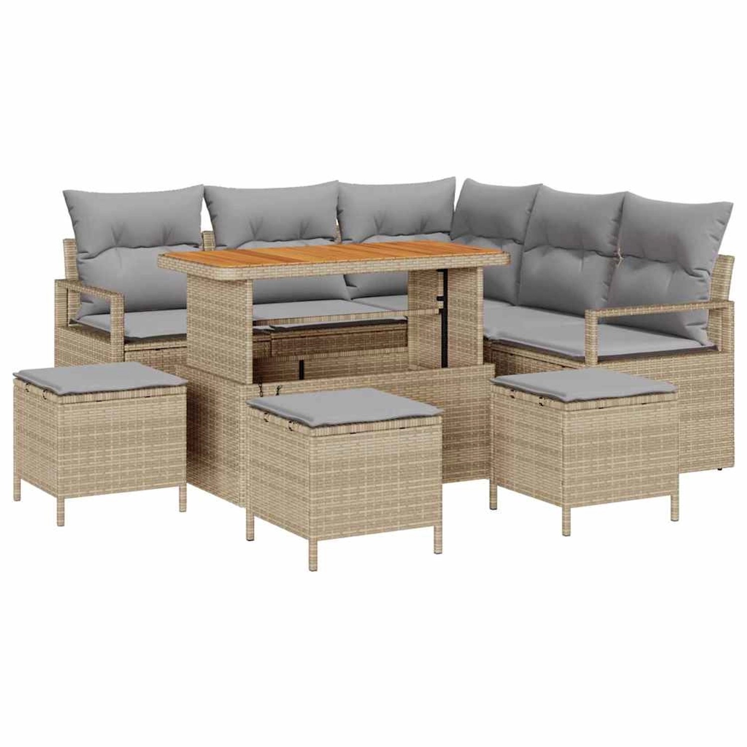 vidaXL Garten-Sofa-Set mit Kissen 9-Tlg Beige Poly Rattan 3362532 günstig online kaufen
